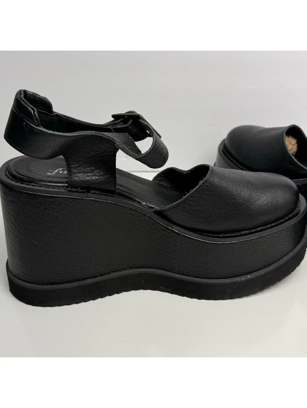 Free People Joanie Platform Wedge Shoe in Black Size 10 EU 40 Strap Chunky Punk